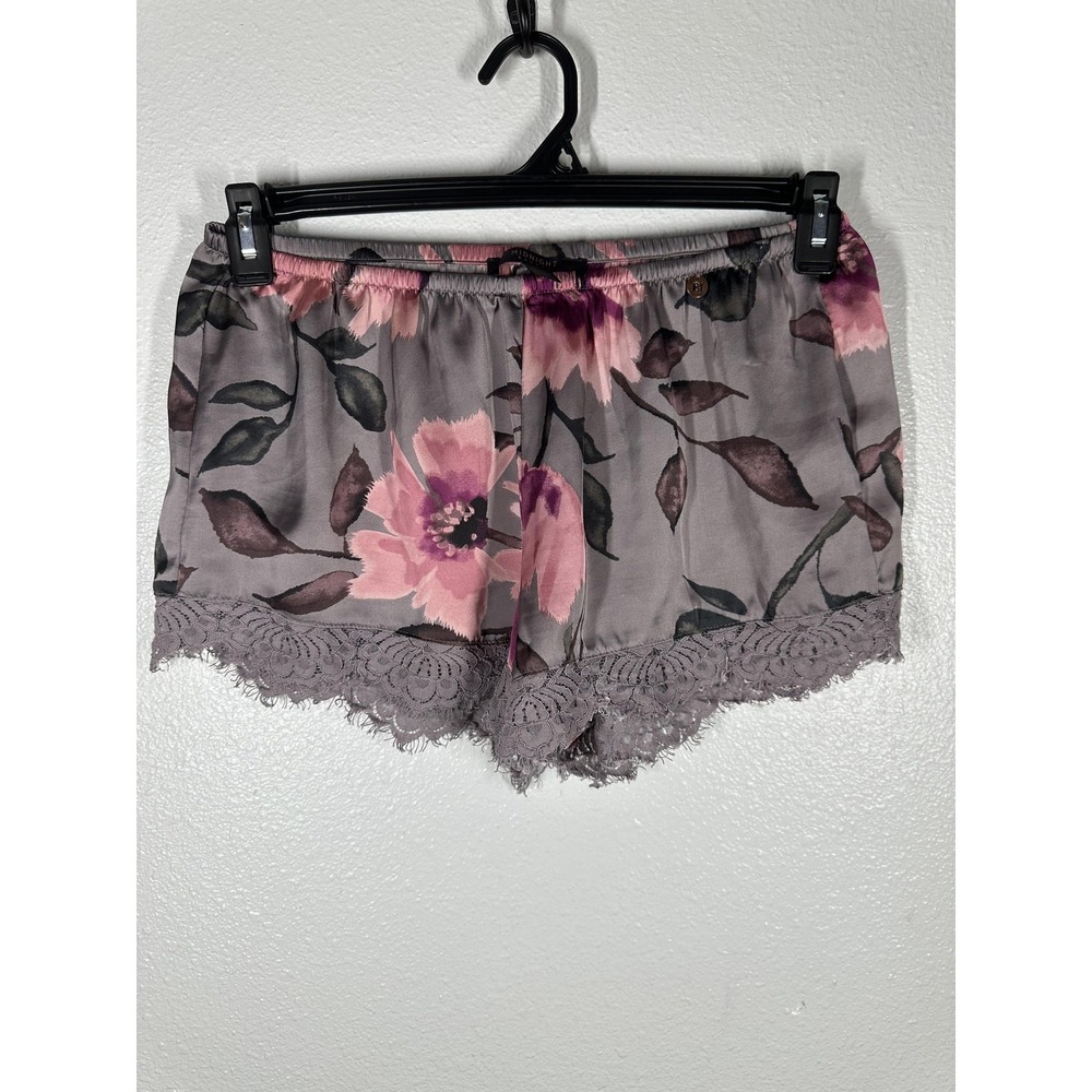 Midnight Bakery Sleep Shorts Womens Small Gray Floral Satin Lace Pajama Lounge